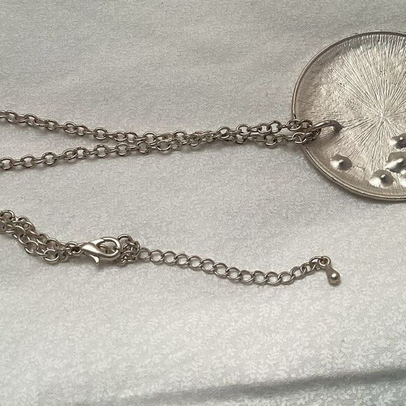 Silvertone Hammered and Crystal Pendant Necklace - Picture 7 of 7